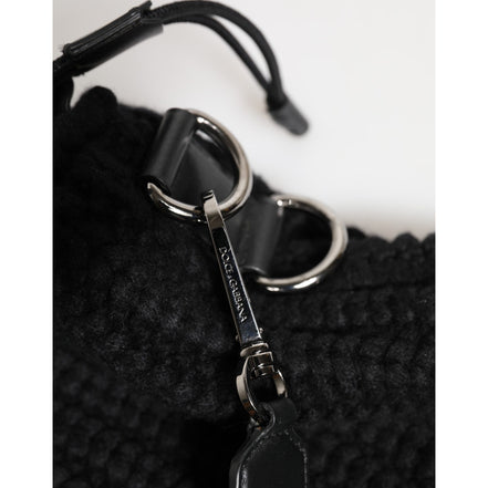 Dolce & Gabbana Black Cashmere Knitted Leather Shoulder Bag