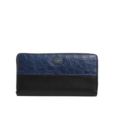 Portafoglio clutch continentale da uomo Dolce & Gabbana in pelle esotica nera e blu
