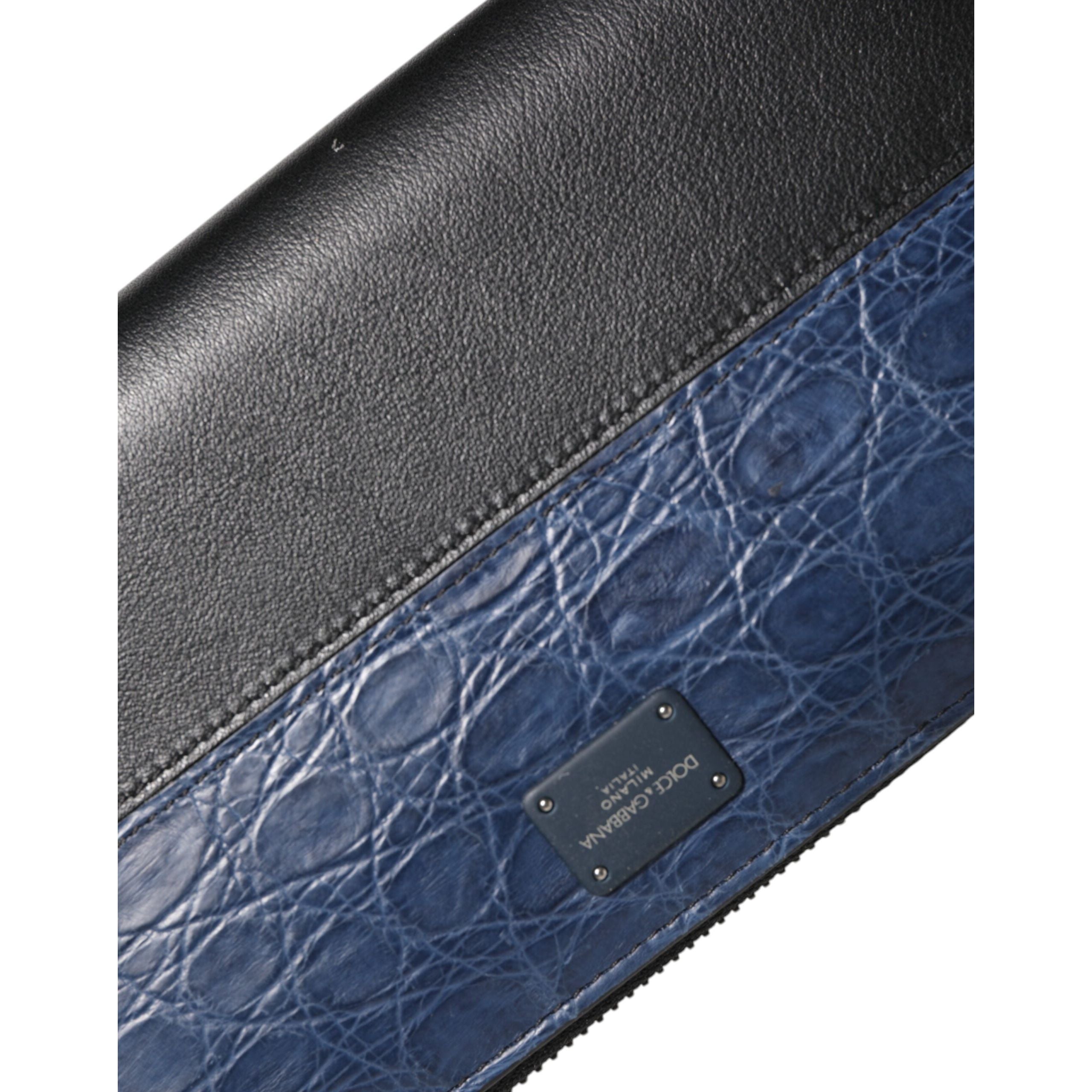 Portefeuille Clutch Continental pour homme Dolce & Gabbana en cuir exotique noir et bleu