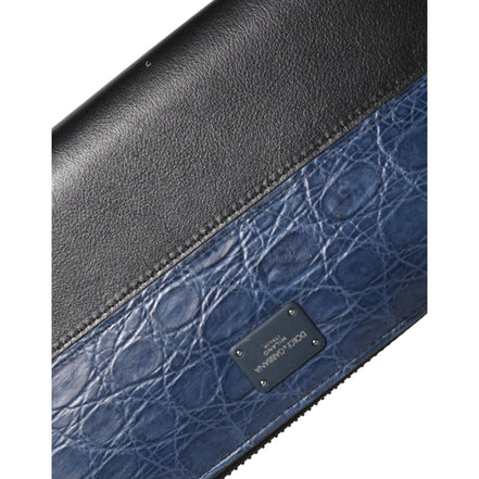 Portefeuille Clutch Continental pour homme Dolce & Gabbana en cuir exotique noir et bleu