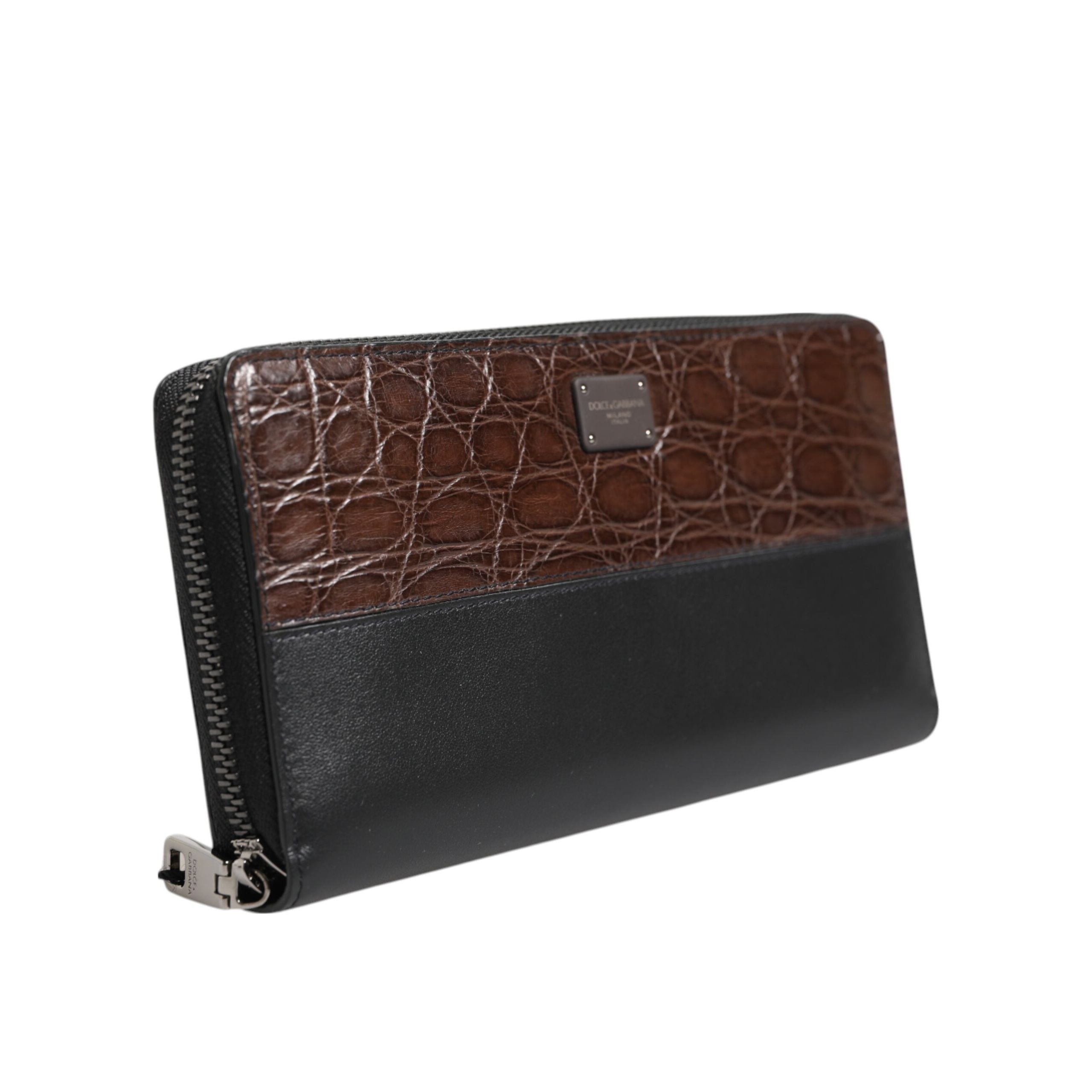 Portefeuille Continental pour Homme en Cuir Exotique Noir et Marron Dolce & Gabbana