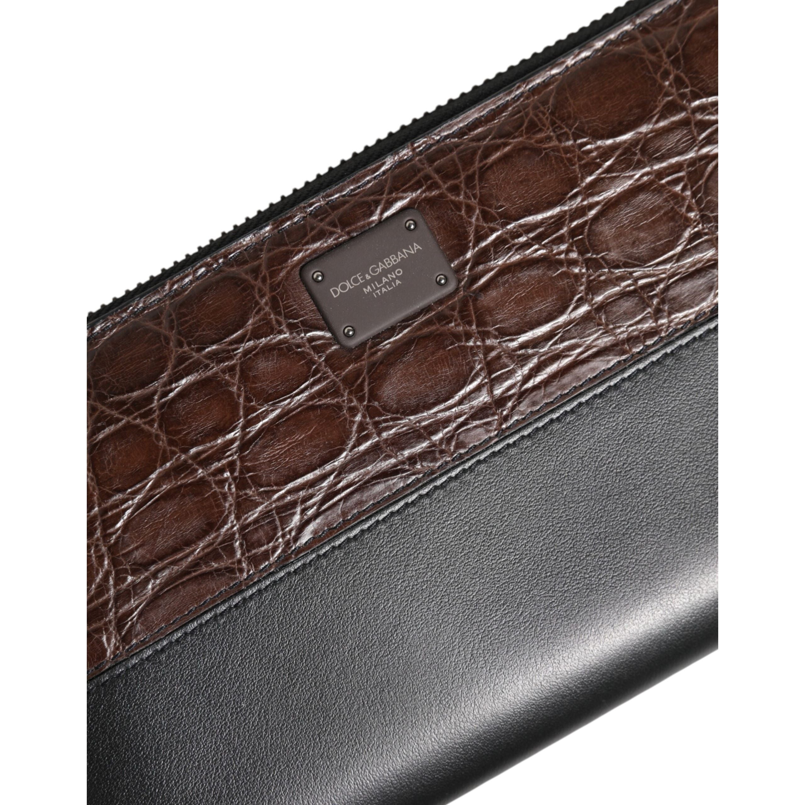 Portefeuille Continental pour Homme en Cuir Exotique Noir et Marron Dolce & Gabbana