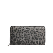 Dolce & Gabbana Black Grey Leopard Leather Zip Around Continental Wallet