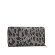 Dolce & Gabbana Black Grey Leopard Leather Zip Around Continental Wallet