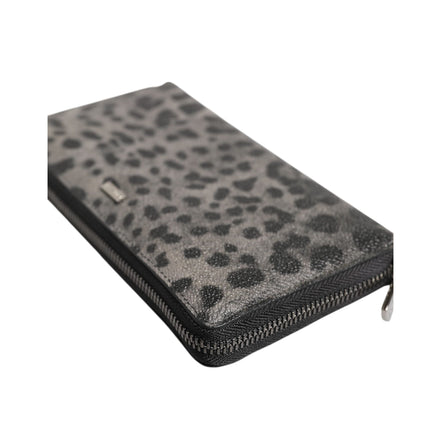 Dolce & Gabbana Black Grey Leopard Leather Zip Around Continental Wallet