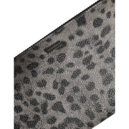 Dolce & Gabbana Black Grey Leopard Leather Zip Around Continental Wallet