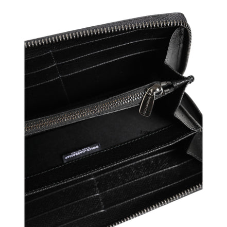 Dolce & Gabbana Black Grey Leopard Leather Zip Around Continental Wallet