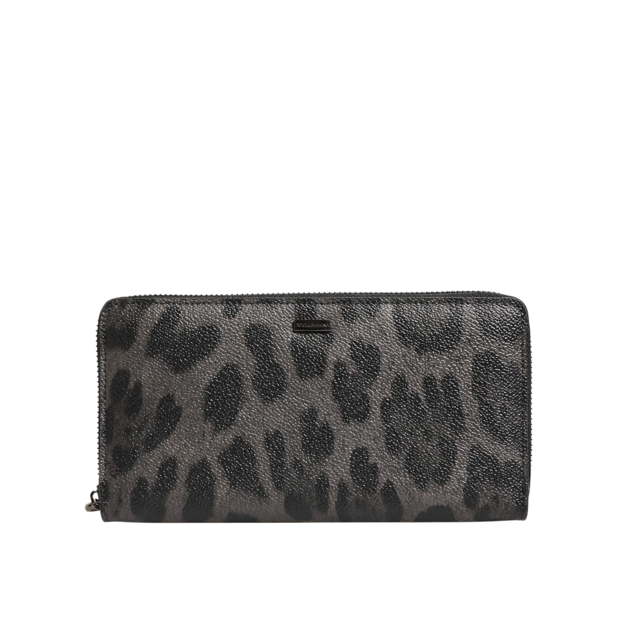 Dolce & Gabbana Portafoglio Continentale Zip Around In Pelle Leopardata Nera Grigia