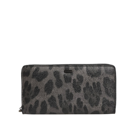 Dolce & Gabbana Portafoglio Continentale Zip Around In Pelle Leopardata Nera Grigia