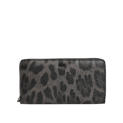 Dolce & Gabbana Portafoglio Continentale Zip Around In Pelle Leopardata Nera Grigia