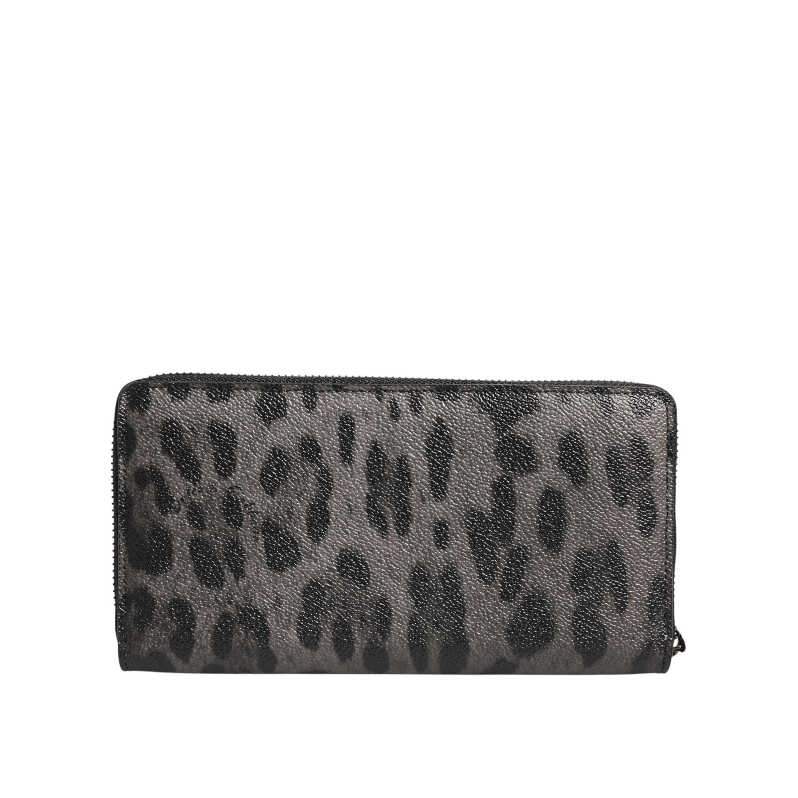 Dolce & Gabbana Portafoglio Continentale Zip Around In Pelle Leopardata Nera Grigia