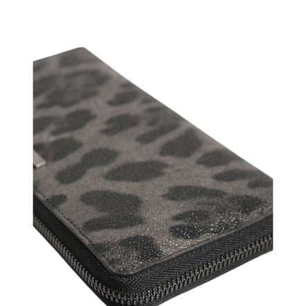Dolce & Gabbana Portafoglio Continentale Zip Around In Pelle Leopardata Nera Grigia