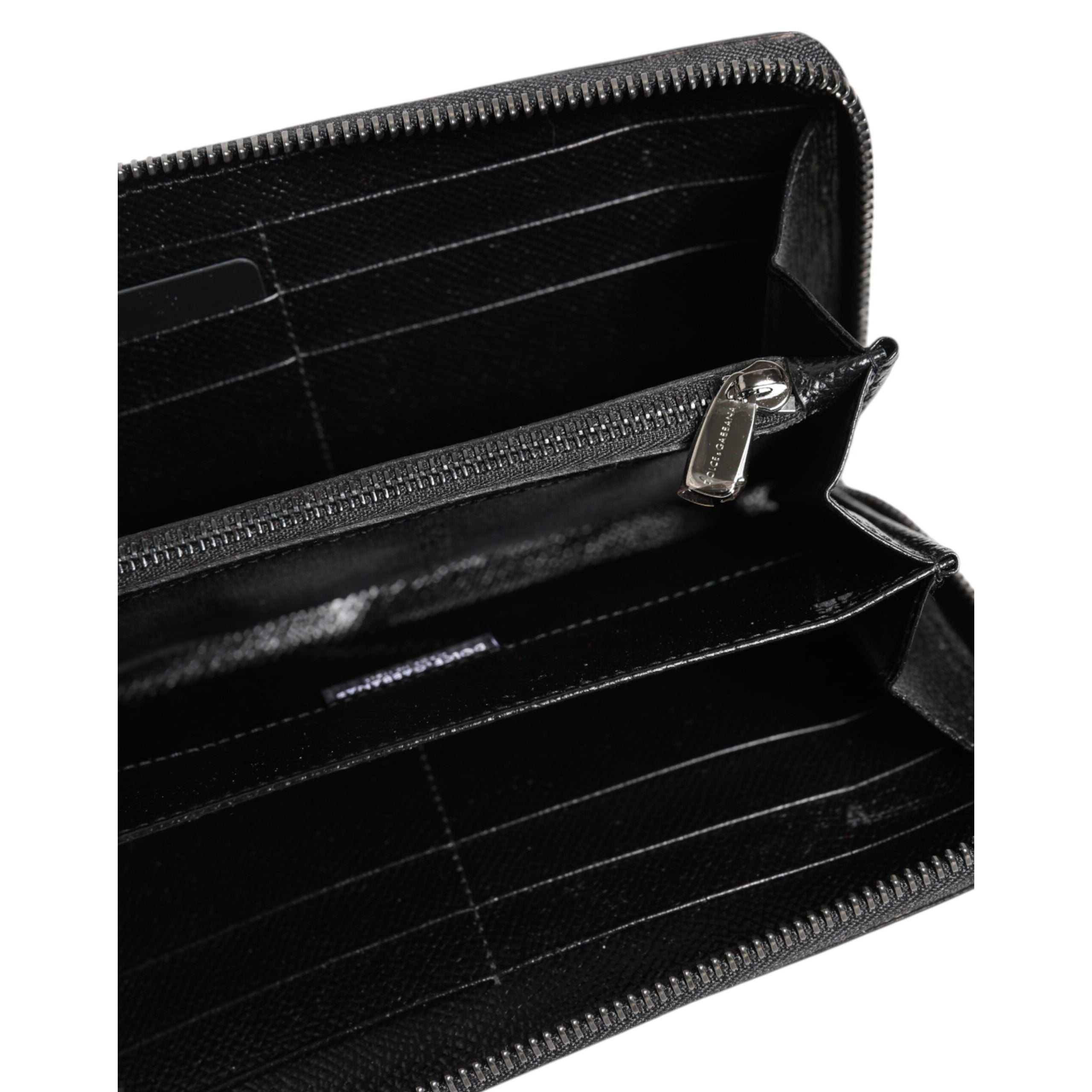 Dolce & Gabbana Portafoglio Continentale Zip Around In Pelle Leopardata Nera Grigia