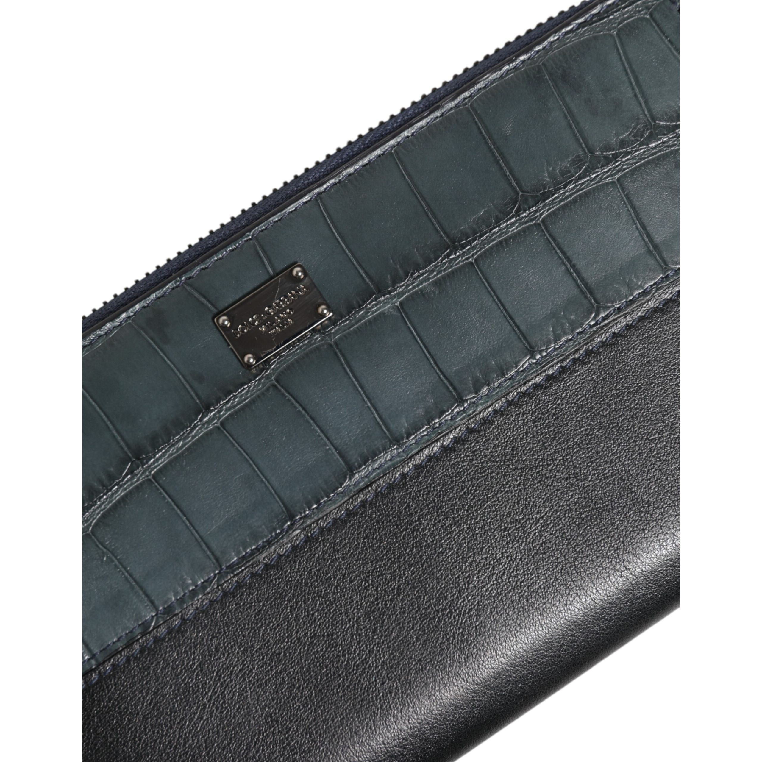 Portefeuille Clutch Continental pour homme Dolce & Gabbana en cuir exotique noir et bleu