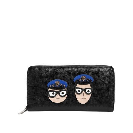 Dolce & Gabbana Black Leather #DGFAMILY Zipper Continental Wallet