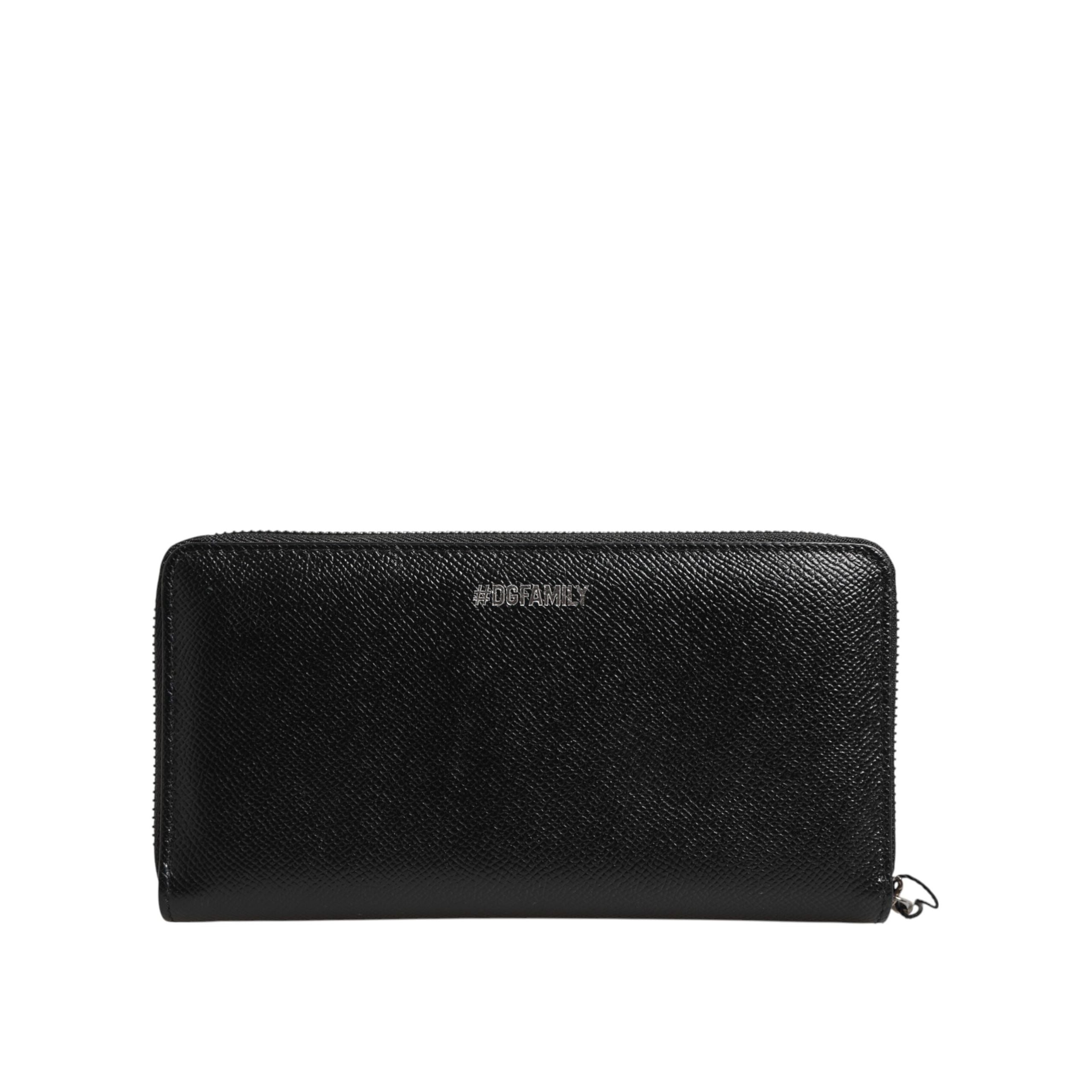 Dolce & Gabbana Black Leather #DGFAMILY Zipper Continental Wallet