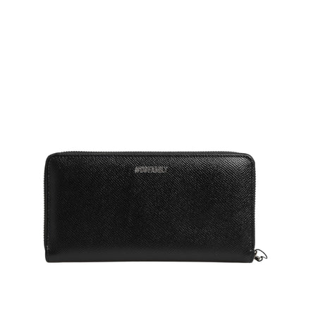 Dolce & Gabbana Black Leather #DGFAMILY Zipper Continental Wallet
