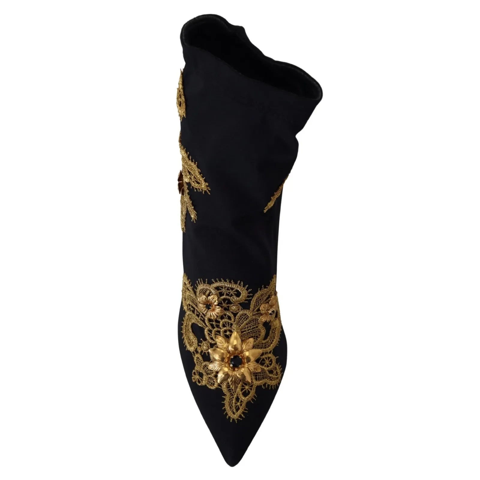 Bottes Chaussures Dolce & Gabbana Noires Broderie Or Cristaux