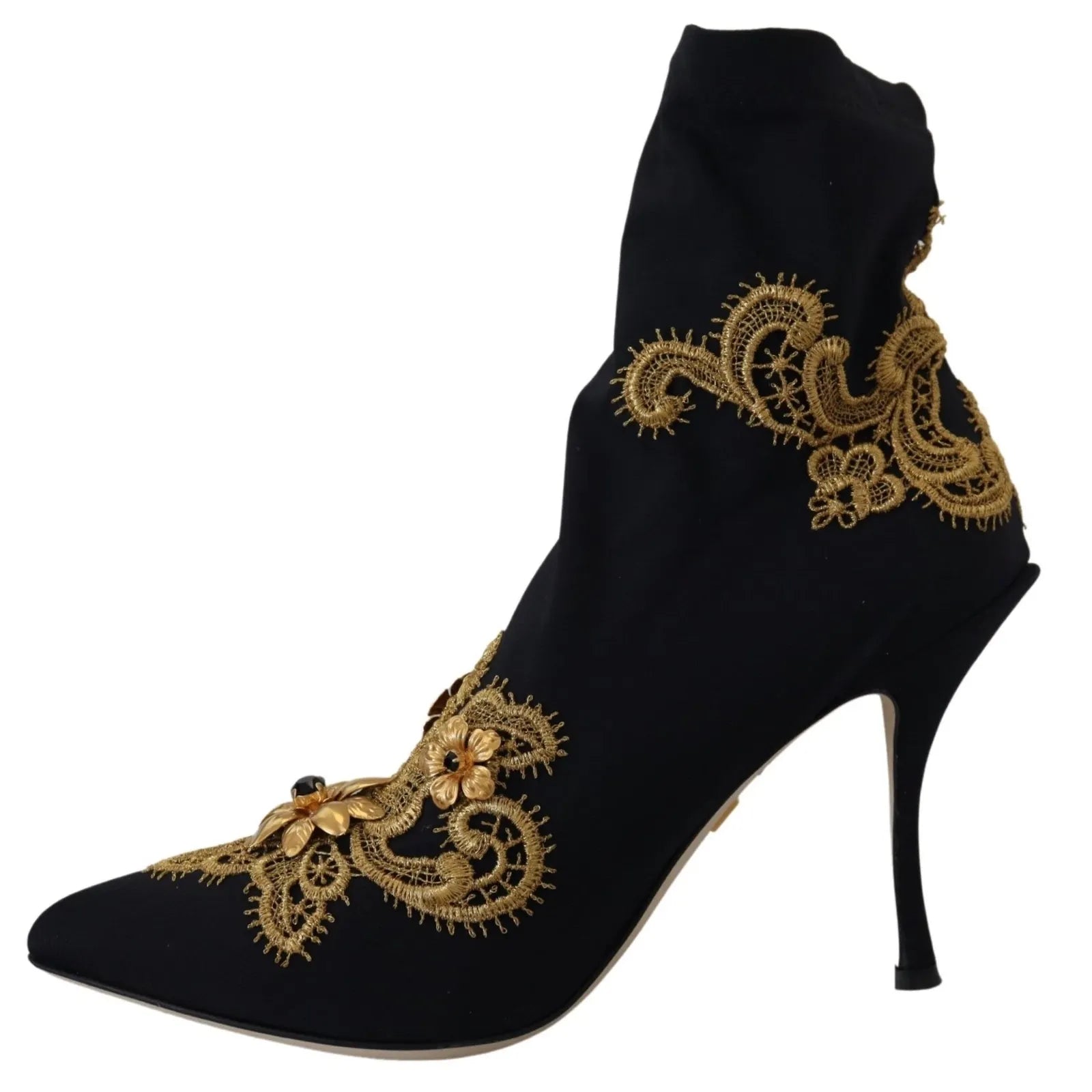 Bottes Chaussures Dolce & Gabbana Noires Broderie Or Cristaux