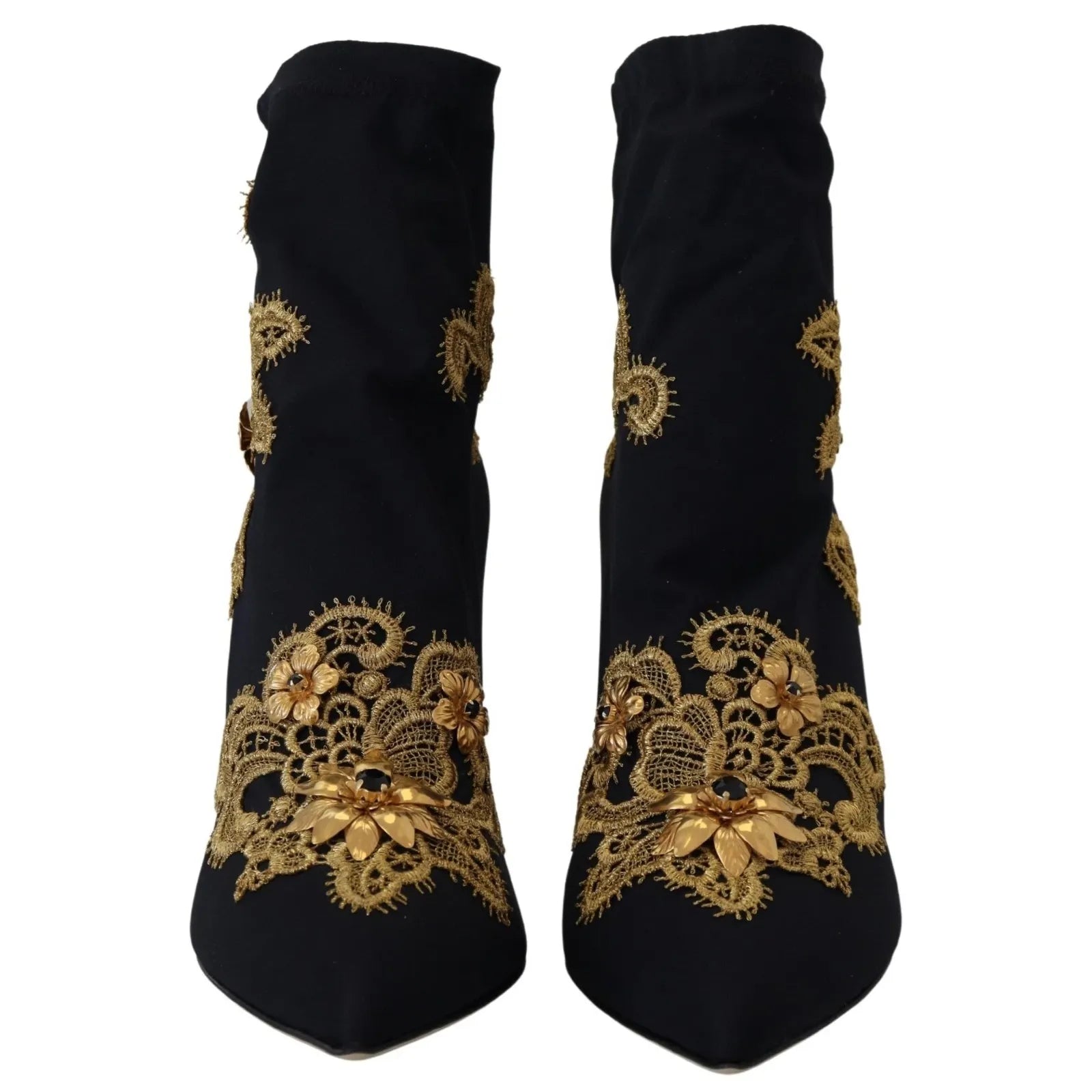 Bottes Chaussures Dolce & Gabbana Noires Broderie Or Cristaux