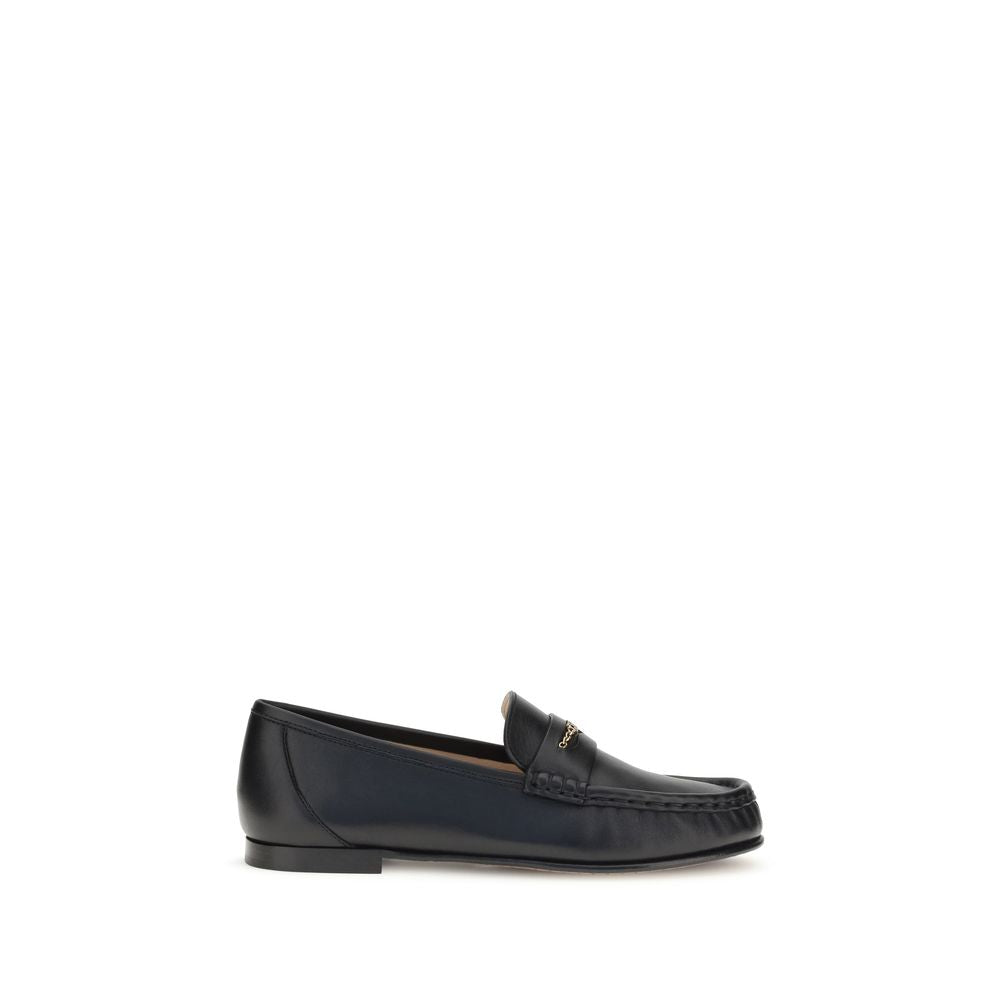 Chloé Black Leather Slip-On Loafers