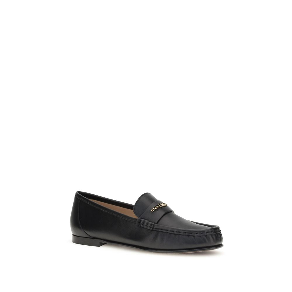 Chloé Black Leather Slip-On Loafers