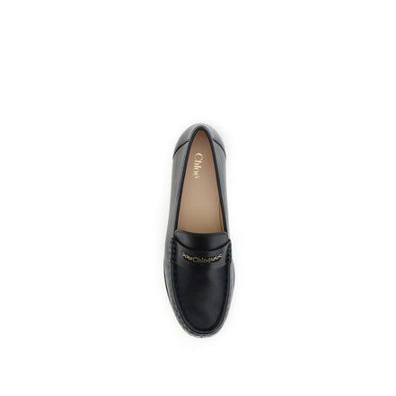 Chloé Black Leather Slip-On Loafers