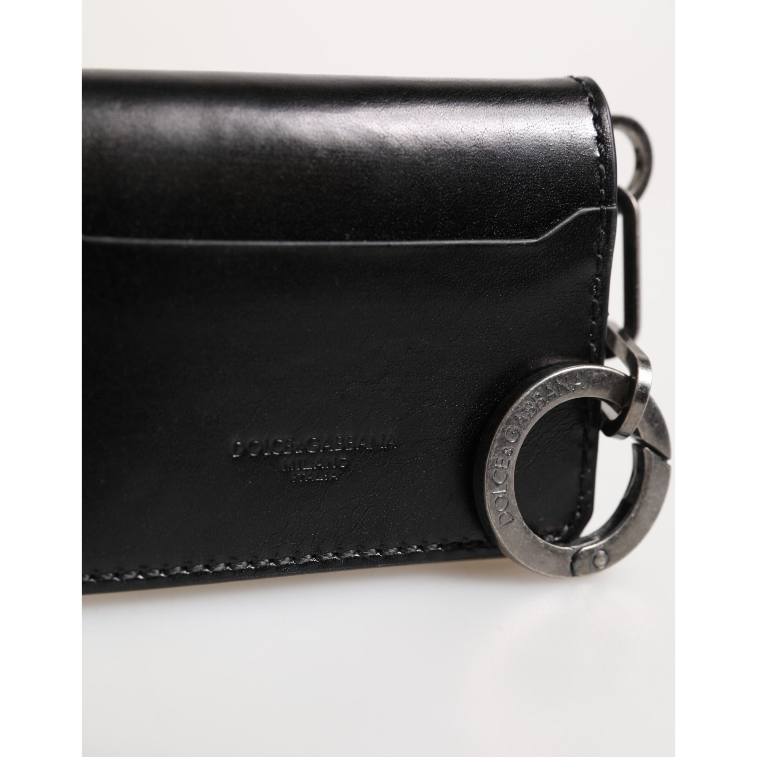 Portafoglio Dolce & Gabbana in pelle nera con logo in rilievo, portachiavi e porta carte di credito