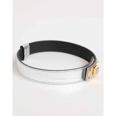 Tour de cou Dolce & Gabbana en cuir texturé argenté et métal doré