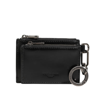 Dolce & Gabbana Portamonete Portacarte con Zip in Pelle Nera Portachiavi