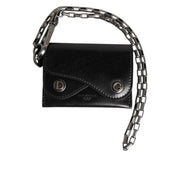 Dolce & Gabbana Portafoglio in Pelle di Cavallo Nera con Catena e Bottone Automatico Bifold Portacarte