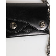 Dolce & Gabbana Portafoglio in Pelle di Cavallo Nera con Catena e Bottone Automatico Bifold Portacarte