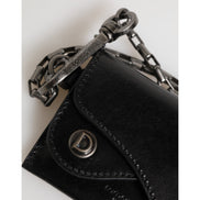 Dolce & Gabbana Portafoglio in Pelle di Cavallo Nera con Catena e Bottone Automatico Bifold Portacarte