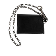 Dolce & Gabbana Portafoglio in Pelle di Cavallo Nera con Catena e Bottone Automatico Bifold Portacarte