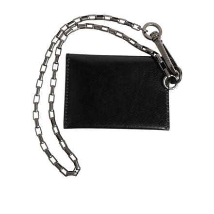 Dolce & Gabbana Portafoglio in Pelle di Cavallo Nera con Catena e Bottone Automatico Bifold Portacarte