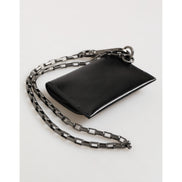 Dolce & Gabbana Portafoglio in Pelle di Cavallo Nera con Catena e Bottone Automatico Bifold Portacarte