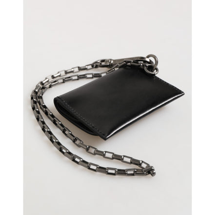 Dolce & Gabbana Portafoglio in Pelle di Cavallo Nera con Catena e Bottone Automatico Bifold Portacarte