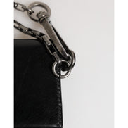 Dolce & Gabbana Portafoglio in Pelle di Cavallo Nera con Catena e Bottone Automatico Bifold Portacarte