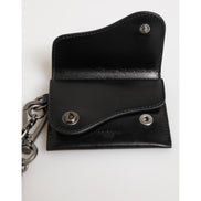 Dolce & Gabbana Portafoglio in Pelle di Cavallo Nera con Catena e Bottone Automatico Bifold Portacarte