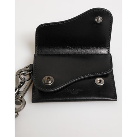 Dolce & Gabbana Portafoglio in Pelle di Cavallo Nera con Catena e Bottone Automatico Bifold Portacarte