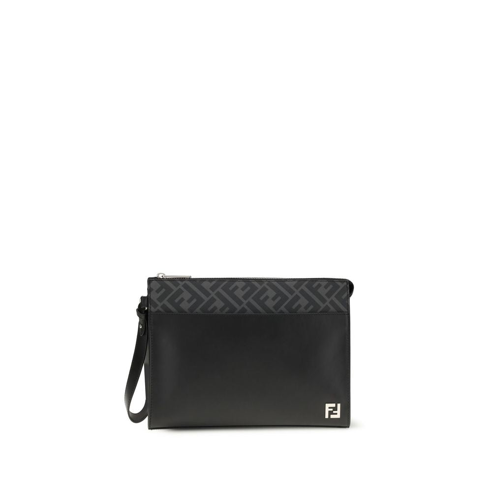 Fendi Borsa Clutch in Pelle di Vitello Nera Bos Taurus