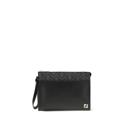 Fendi Borsa Clutch in Pelle di Vitello Nera Bos Taurus