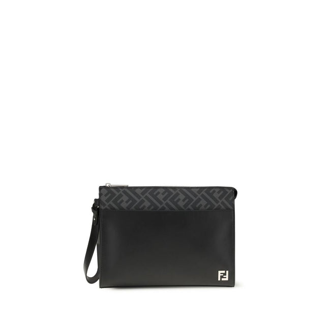 Fendi Borsa Clutch in Pelle di Vitello Nera Bos Taurus