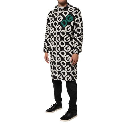 Dolce & Gabbana Manteau à Capuche Imprimé Logo Noir Blanc Homme