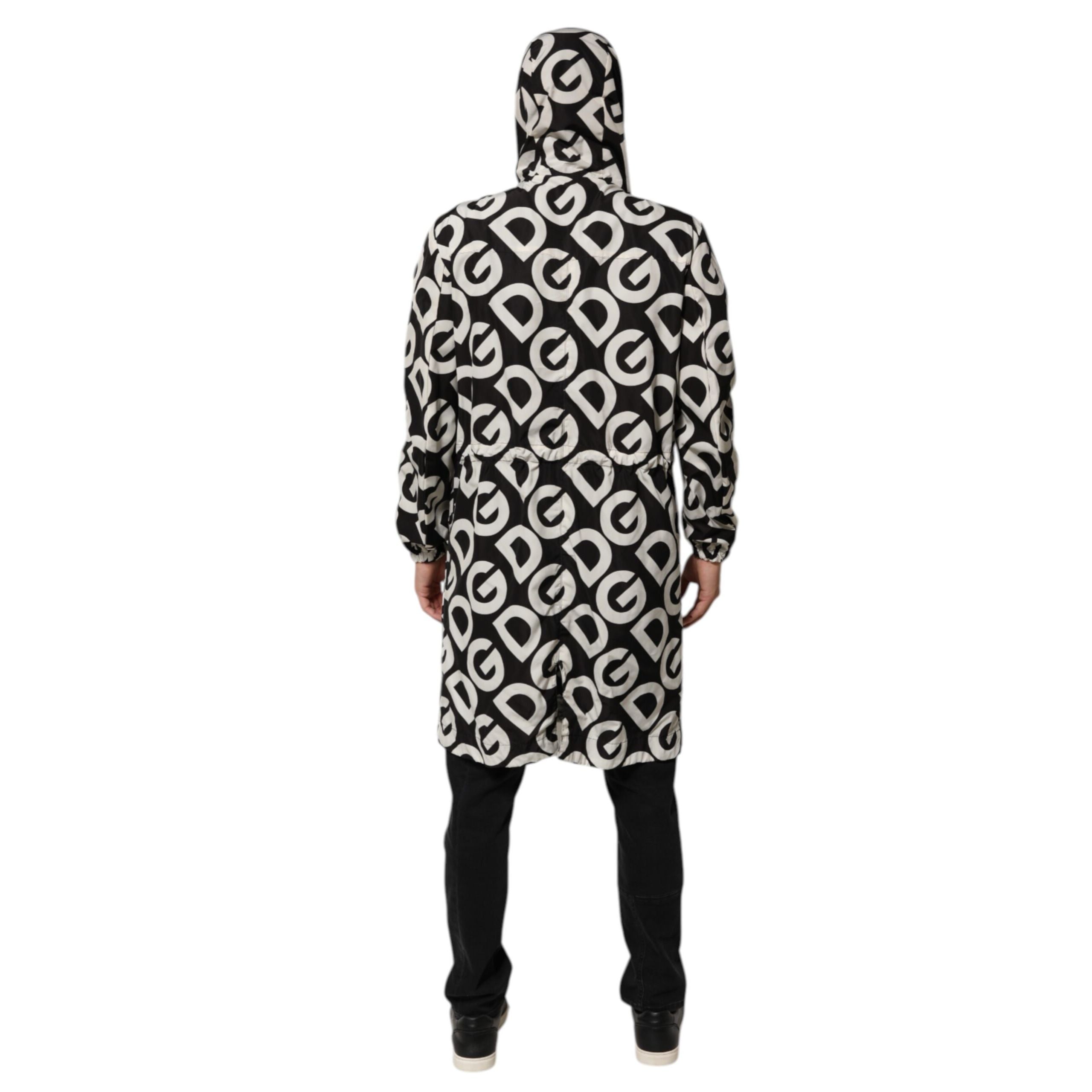 Dolce & Gabbana Manteau à Capuche Imprimé Logo Noir Blanc Homme