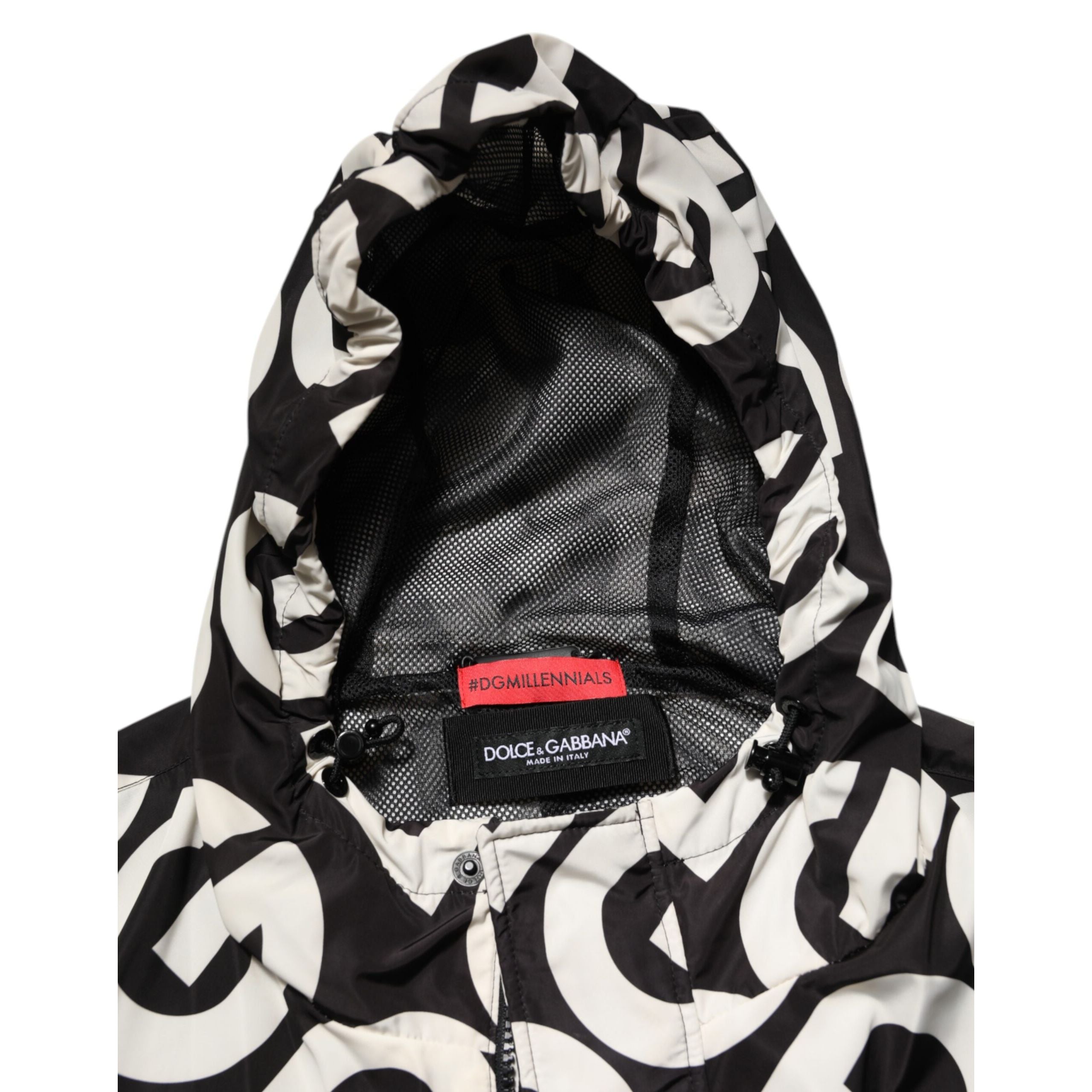 Dolce & Gabbana Manteau à Capuche Imprimé Logo Noir Blanc Homme