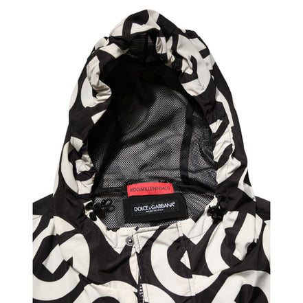 Dolce & Gabbana Manteau à Capuche Imprimé Logo Noir Blanc Homme