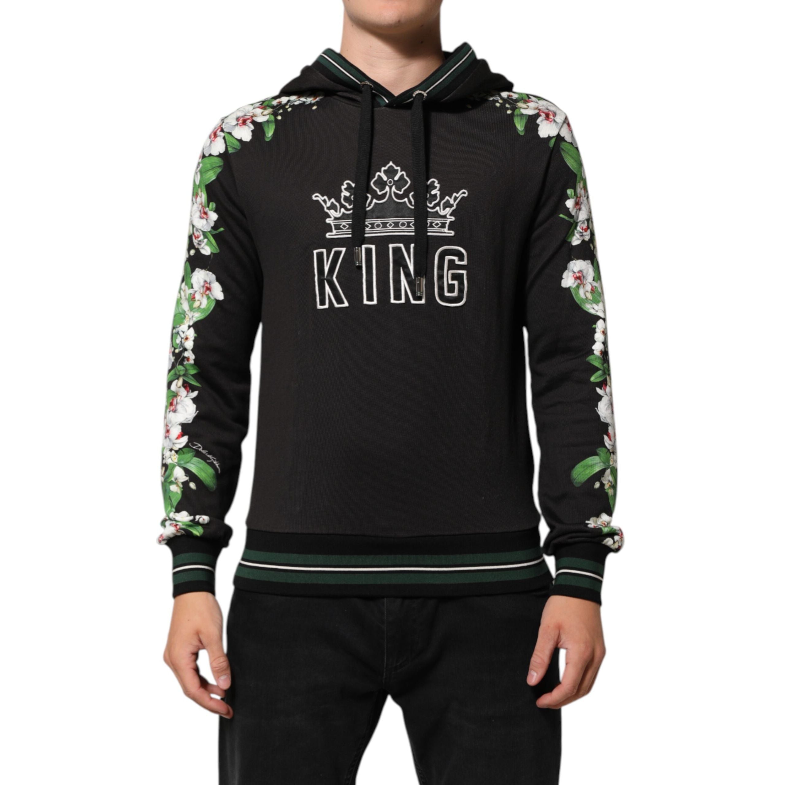 Felpa con cappuccio Dolce & Gabbana KING Black Orchid Floral Crown Logo