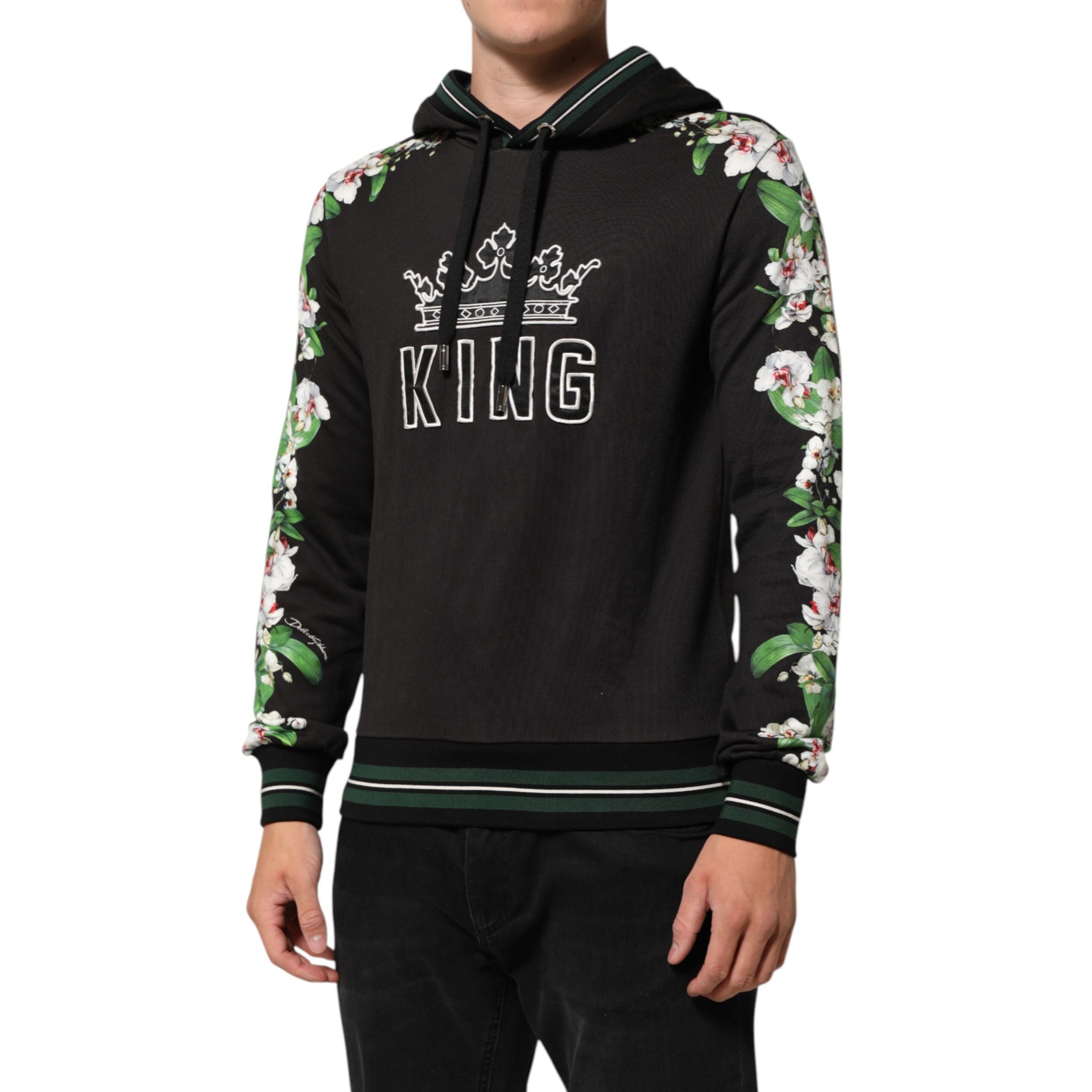 Felpa con cappuccio Dolce & Gabbana KING Black Orchid Floral Crown Logo