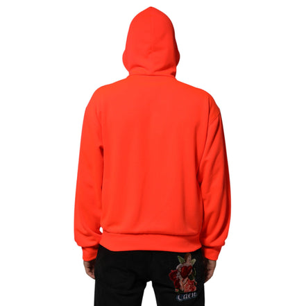 Felpa con cappuccio Dolce & Gabbana in poliestere rosso fluorescente con logo a toppa